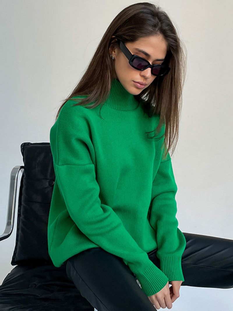 Pull Femme Vert Col Haut Manches Longues Pulls - Vert