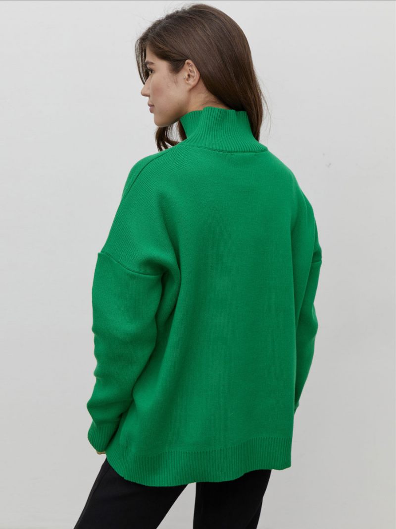 Pull Femme Vert Col Haut Manches Longues Pulls - Vert