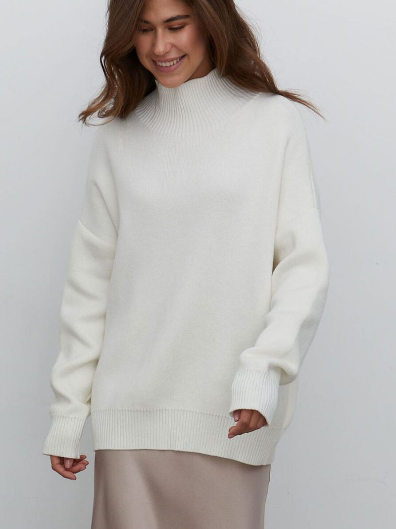 Pull Femme Vert Col Haut Manches Longues Pulls - Blanc