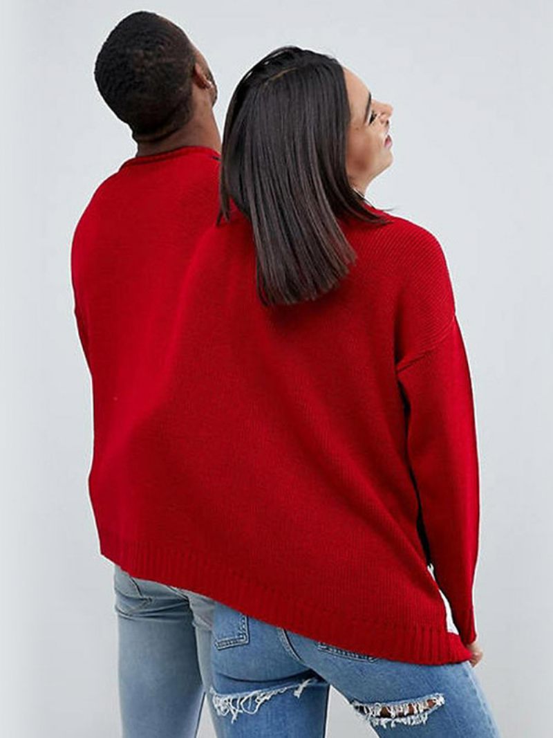 Pull À Manches Longues Et Col Côtelé Pour Femme Motif Noël - Rouge