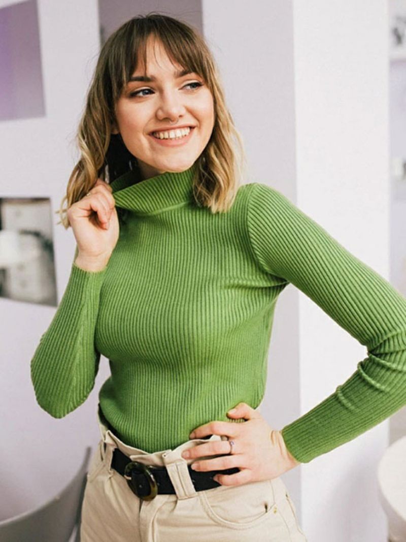 Pull À Manches Longues Et Col Haut Pour Femme - Vert