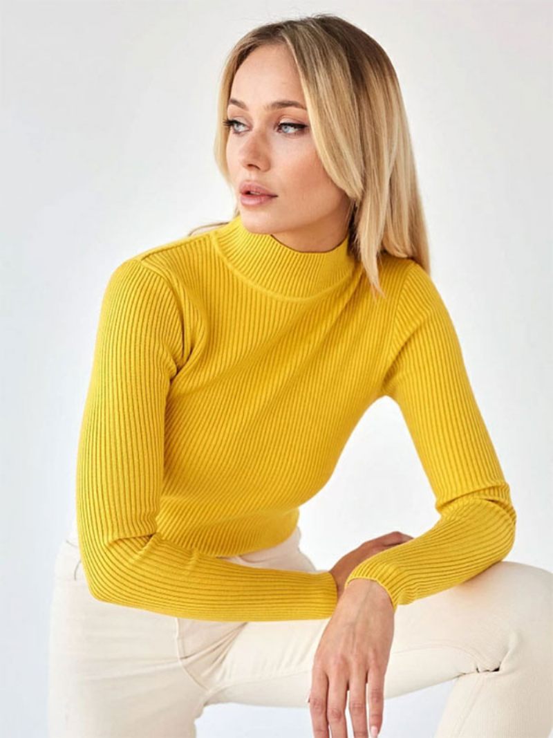 Pull À Manches Longues Et Col Haut Pour Femme - Jaune