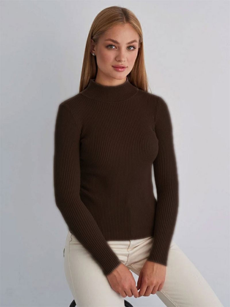 Pull À Manches Longues Et Col Haut Pour Femme - Marron Café