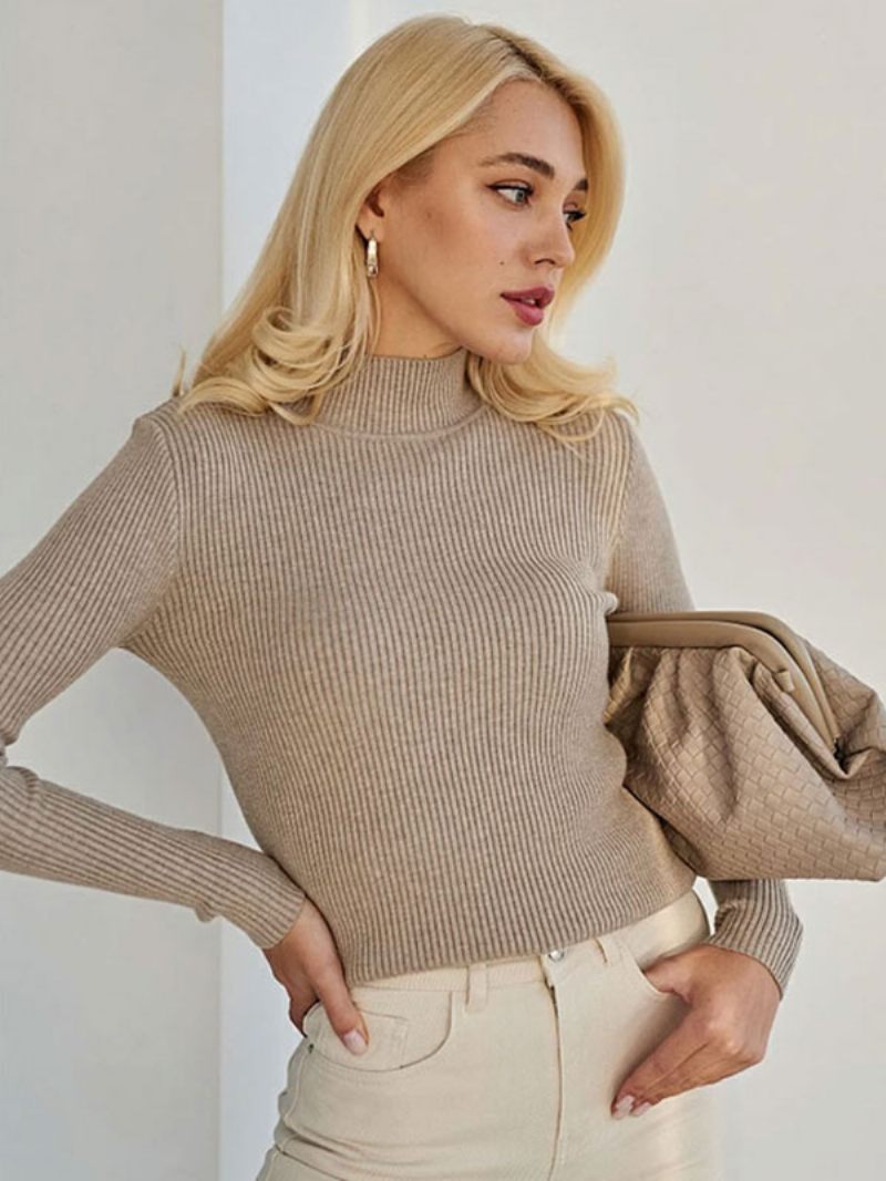 Pull À Manches Longues Et Col Haut Pour Femme - Kaki