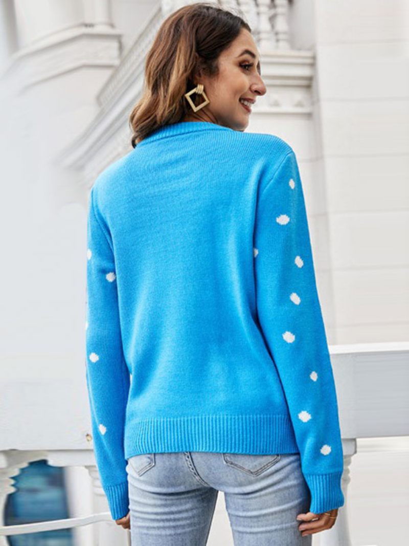 Pull Noël Laid Col Rond Manches Longues Tricoté Pour Femme - Bleu