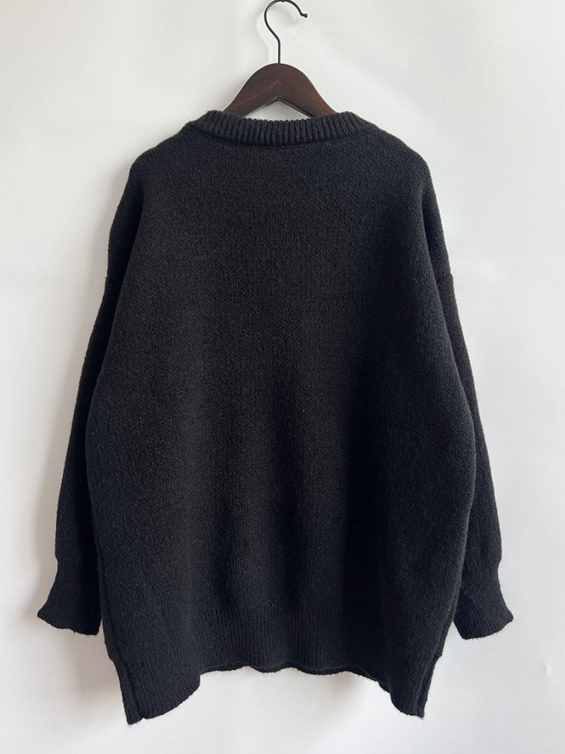 Pull À Pompons Pour Femme Col Rond Manches Longues Bordure Côtelée Poignets - Noir