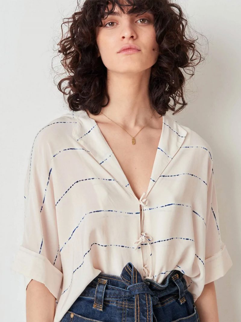 Chemise Blanche Écru Pour Femmes Décolleté Plongeant Manches Courtes Haut D'été Décontracté - Beige