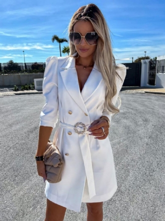 Robe Blazer À Double Boutonnage Avec Ceinture Blanche Couleur Unie Coupe Cintrée Décontractée Élégante Printemps-automne Vêtements D'extérieur Pour Femmes