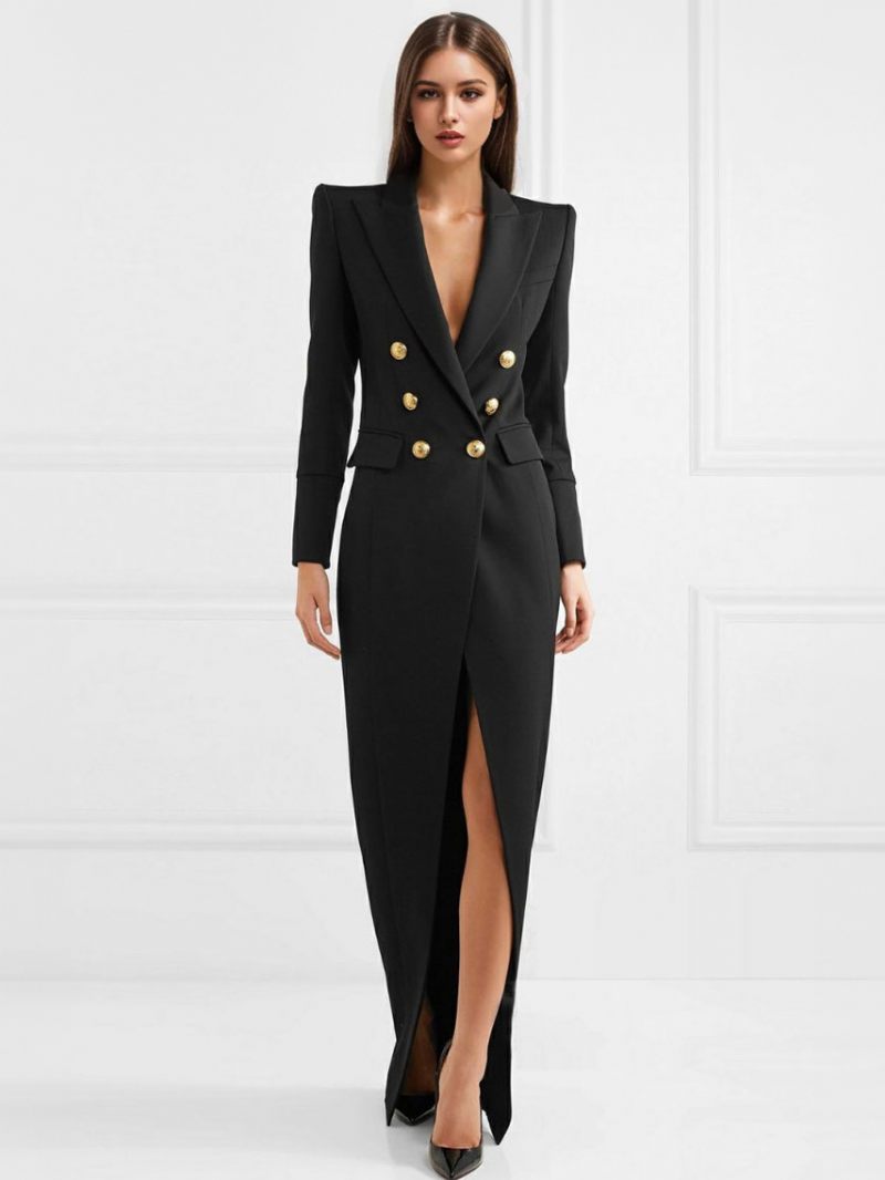 Robe Blazer Longue À Fente Haute Double Boutonnage Vêtements D'extérieur Printemps Pour Femmes