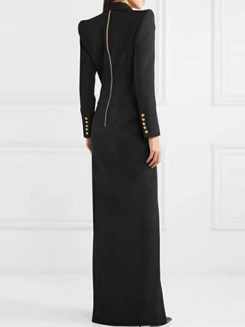 Robe Blazer Longue À Fente Haute Double Boutonnage Vêtements D'extérieur Printemps Pour Femmes - Noir