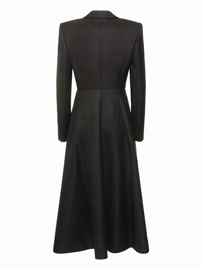 Robe Blazer Noire Col Rabattu Manches Longues Poches Vêtements D'extérieur Longs Décontractés Pour Femmes - Noir