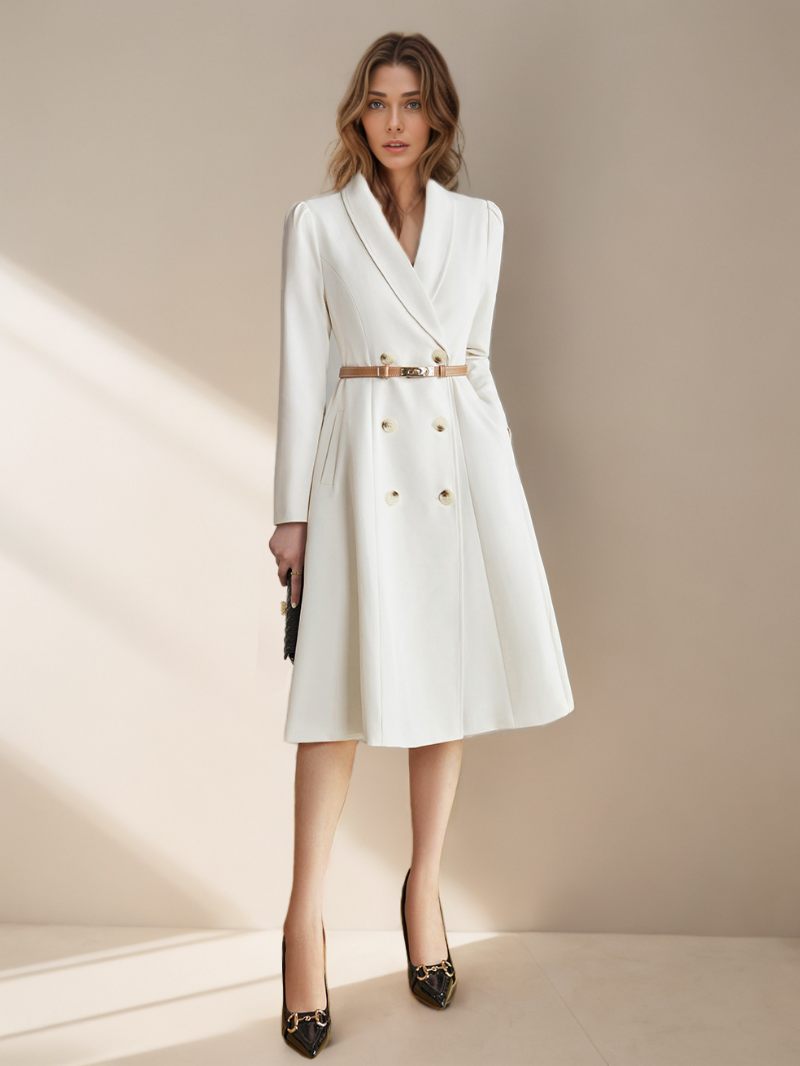 Robes Blazer Pour Femmes Ceinture À Revers Manches Longues Longueur Aux Genoux Robe D'affaires Décontractée