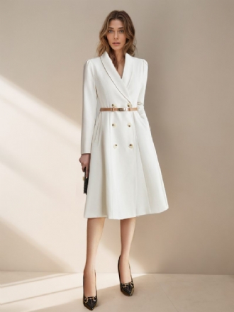 Robes Blazer Pour Femmes Ceinture À Revers Manches Longues Longueur Aux Genoux Robe D'affaires Décontractée