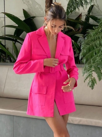 Veste Blazer Rose Couleur Unie Col Rabattu Ceinture Coupe Décontractée Chic Robe Rue Vêtements D'extérieur Pour Femmes Printemps-automne