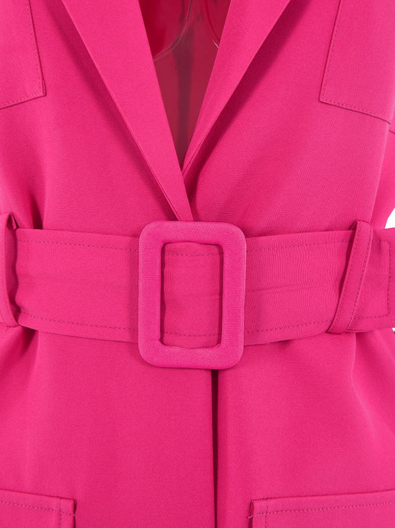 Veste Blazer Rose Couleur Unie Col Rabattu Ceinture Coupe Décontractée Chic Robe Rue Vêtements D'extérieur Pour Femmes Printemps-automne - Rose