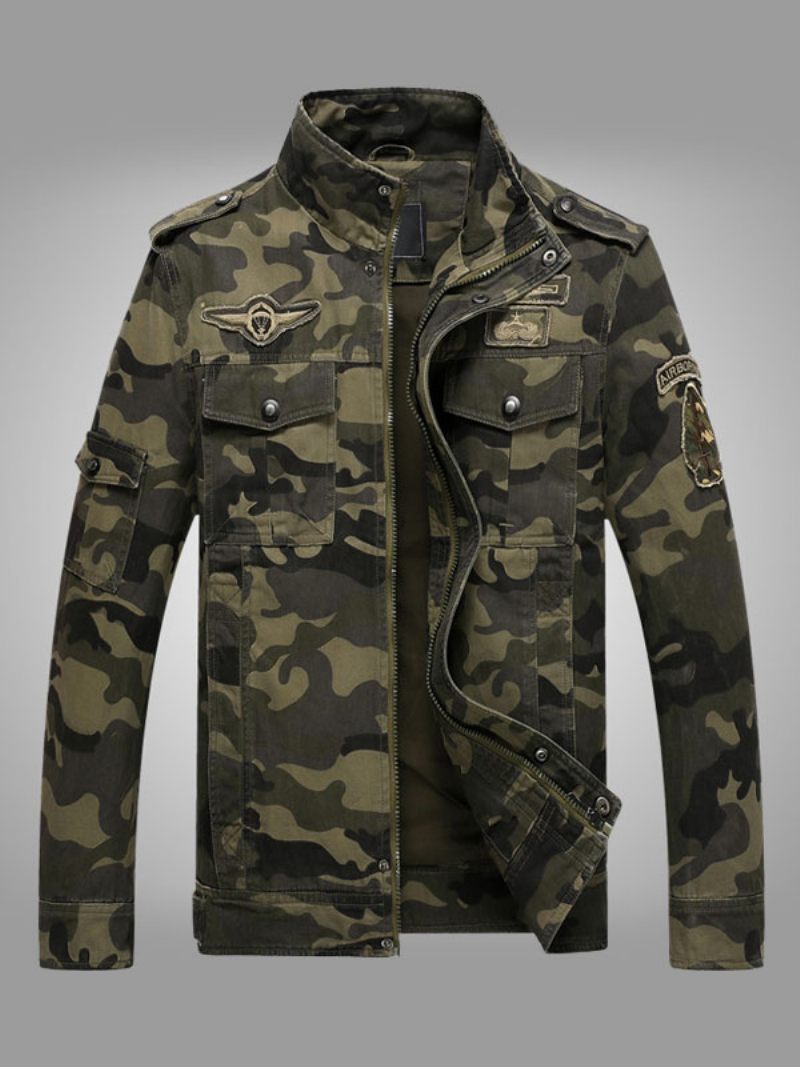 Homme Veste Camouflage Boutons Polyester Élégant