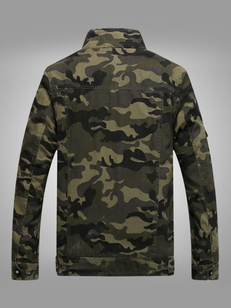 Homme Veste Camouflage Boutons Polyester Élégant - Vert Chasseur