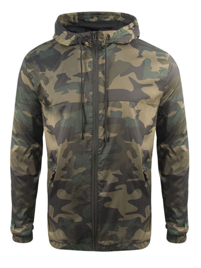 Veste À Capuche Polyester Avec Fermeture Éclair Pour Homme Noire La Mode - Olive