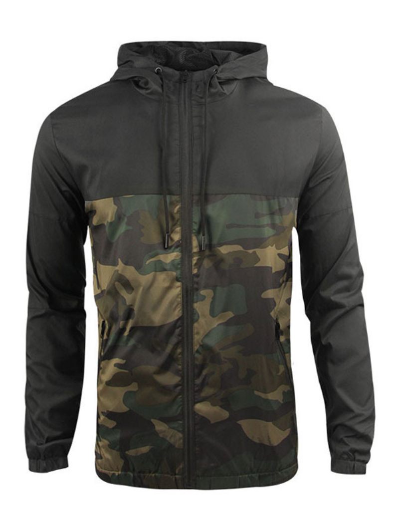 Veste À Capuche Polyester Avec Fermeture Éclair Pour Homme Noire La Mode - Vert Chasseur