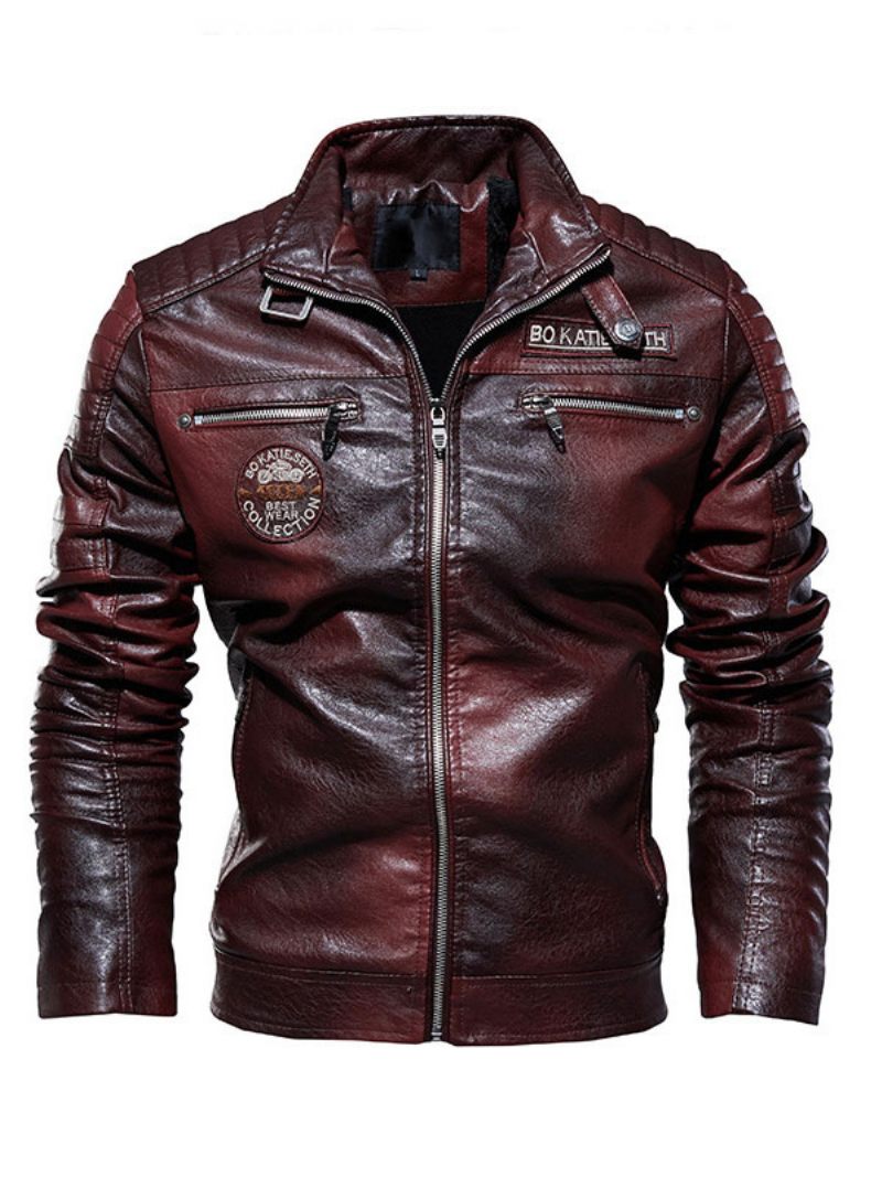 Veste Cuir Pour Homme Coupe-vent Chic Hiver Bordeaux Manteau Élégant