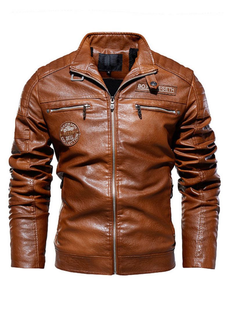 Veste Cuir Pour Homme Coupe-vent Chic Hiver Bordeaux Manteau Élégant - Marron Café