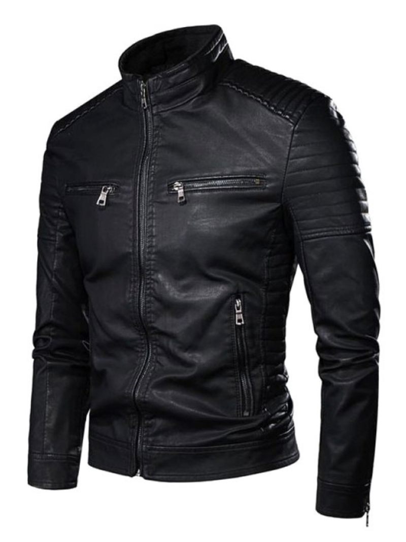 Veste Cuir Pour Hommes Coupe-vent Chic Automne Noir Manteaux D'hiver Cool