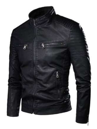 Veste Cuir Pour Hommes Coupe-vent Chic Automne Noir Manteaux D'hiver Cool