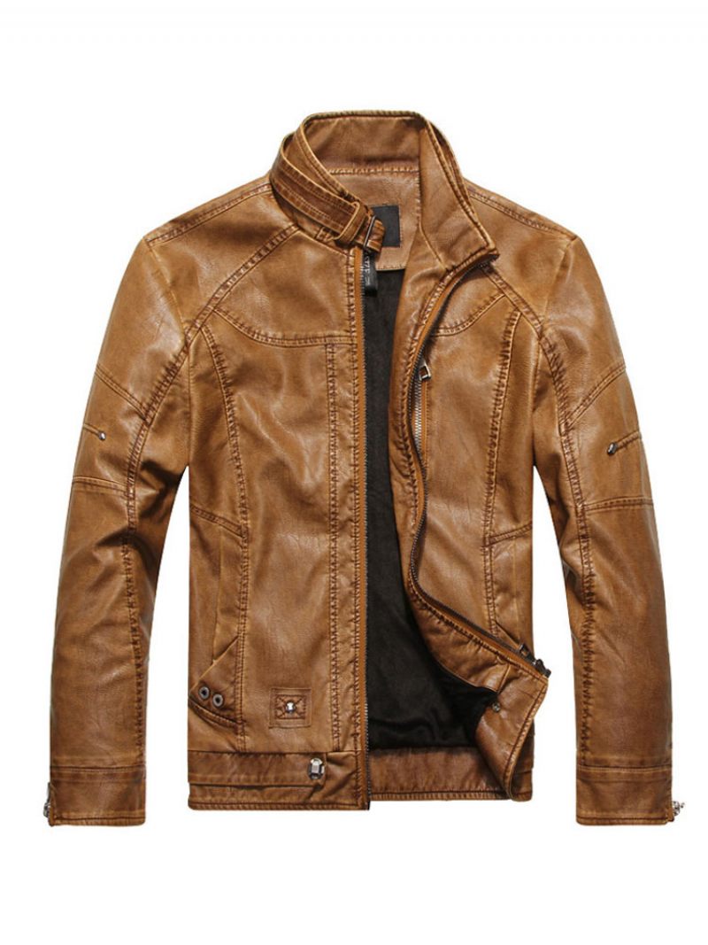 Veste Cuir Pour Hommes Coupe-vent Décontracté Automne Café Marron Cool