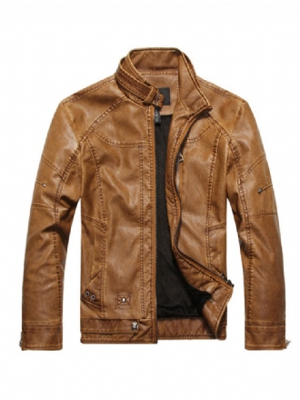 Veste Cuir Pour Hommes Coupe-vent Décontracté Automne Café Marron Cool