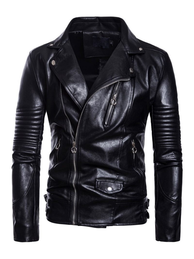 Veste Cuir Pour Hommes Coupe-vent Décontracté Automne Cool Noir