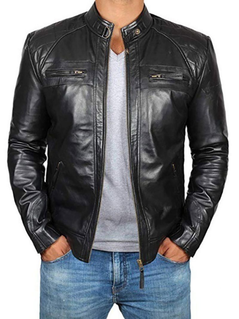 Veste Cuir Pour Hommes Coupe-vent Décontracté Automne Noir Pardessus Cool