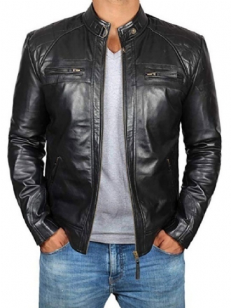 Veste Cuir Pour Hommes Coupe-vent Décontracté Automne Noir Pardessus Cool