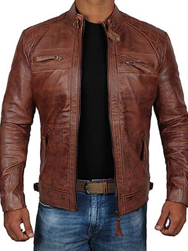 Veste Cuir Pour Hommes Coupe-vent Décontracté Automne Noir Pardessus Cool - Noir