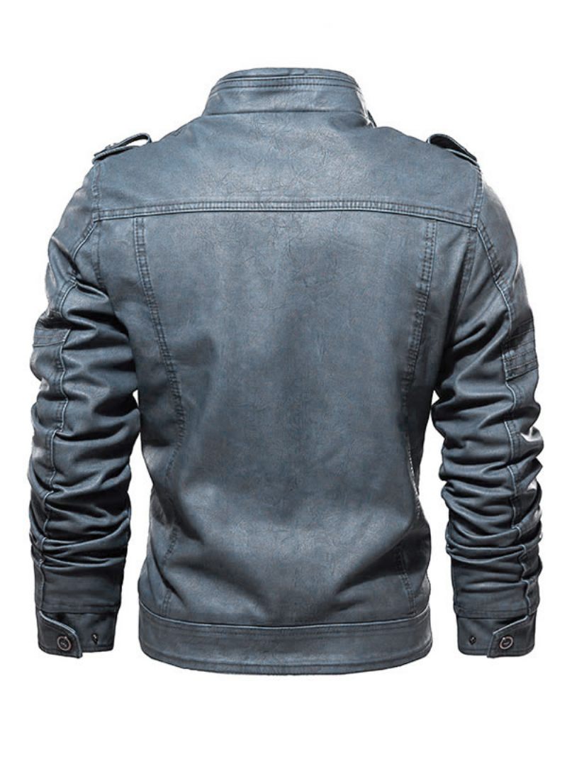 Veste Cuir Pour Hommes Coupe-vent À Fermeture Éclair Simple Superposé Élégant Printemps Bleu Éblouissant - Bleu Éblouissant