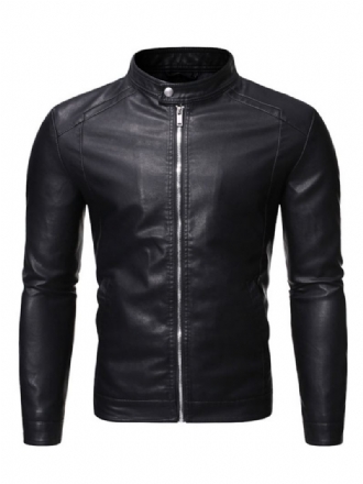 Veste Cuir Pour Hommes Décolleté Portrait Manches Longues Coupe-vent Décontracté Manteaux Élégants Noirs D'hiver