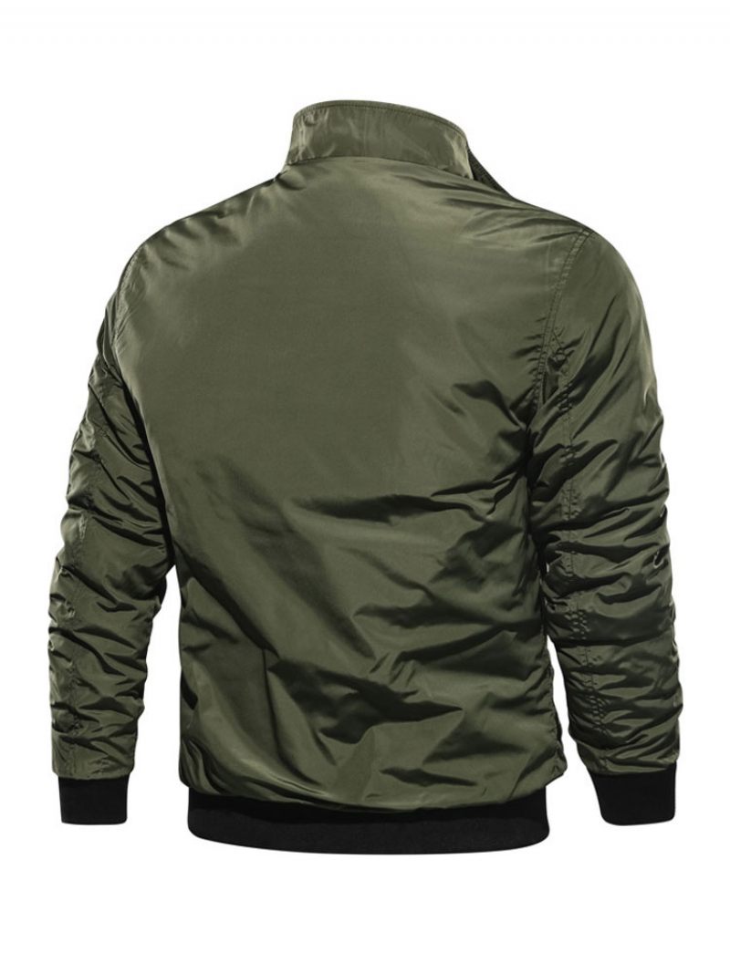 Veste Jean Pour Hommes Polyester Col Montant Moderne Manches Longues Vert Chasseur Coupe Régulière - Vert Chasseur