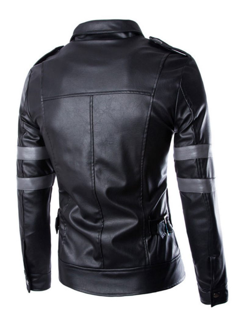 Vestes Cuir Pour Hommes Coupe-vent À Manches Longues Pu Manteaux D'hiver Noirs - Noir