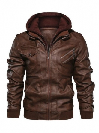 Vestes Cuir Pour Hommes Coupe-vent Pu Avec Fermeture Éclair Manteaux À La Mode Marron