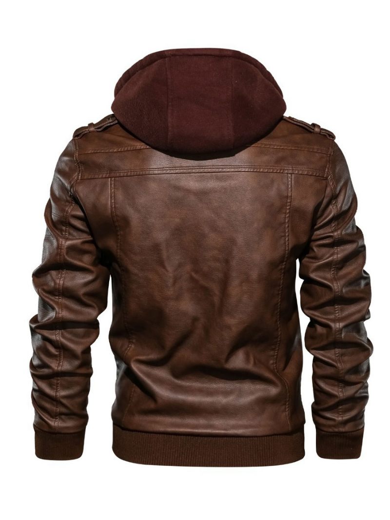 Vestes Cuir Pour Hommes Coupe-vent Pu Avec Fermeture Éclair Manteaux À La Mode Marron - Marron Café