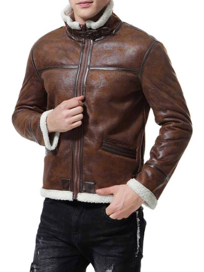 Vestes Cuir Pour Hommes Coupe-vent Pu Manteaux D'hiver Élégants Marron Café