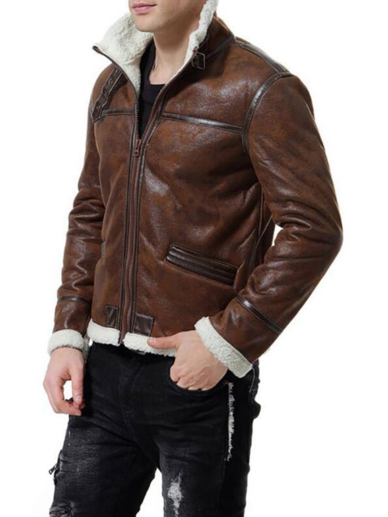 Vestes Cuir Pour Hommes Coupe-vent Pu Manteaux D'hiver Élégants Marron Café - Café Brun