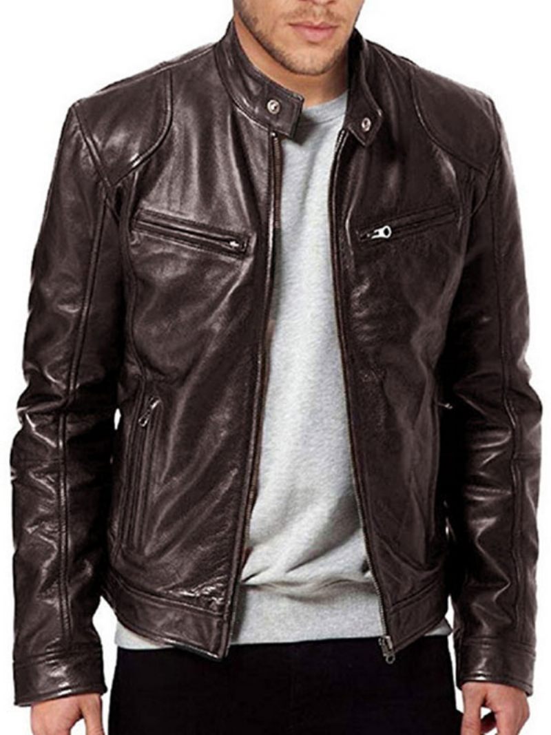 Vestes Cuir Pour Hommes Coupe-vent Pu Noir Manteaux D'hiver Intelligents Et Cool - Marron Café