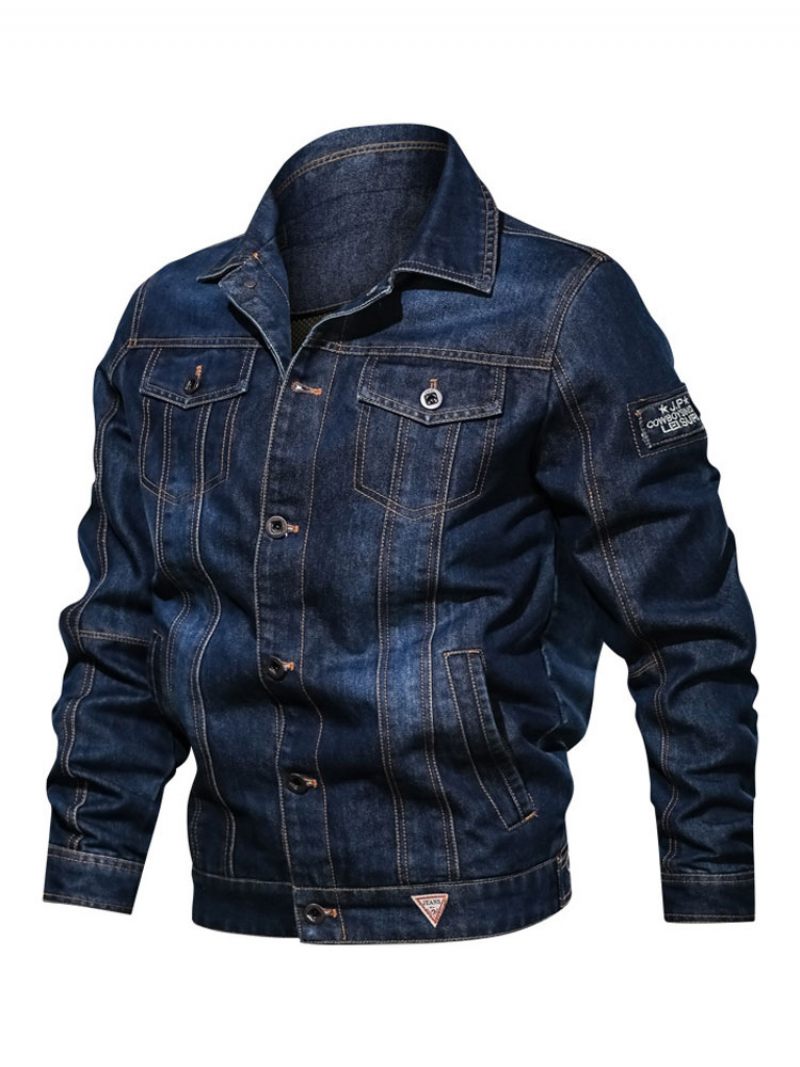 Vestes Jean Pour Hommes Chic Bleu Profond Moderne Cowboy Veste Coupe Régulière