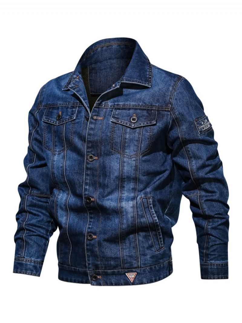 Vestes Jean Pour Hommes Chic Bleu Profond Moderne Cowboy Veste Coupe Régulière - Bleu