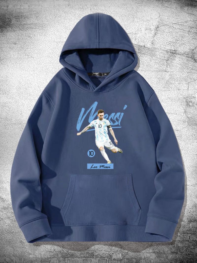 Argentine Messi Sweat À Capuche Manches Longues Pour Hommes - Bleu Gris