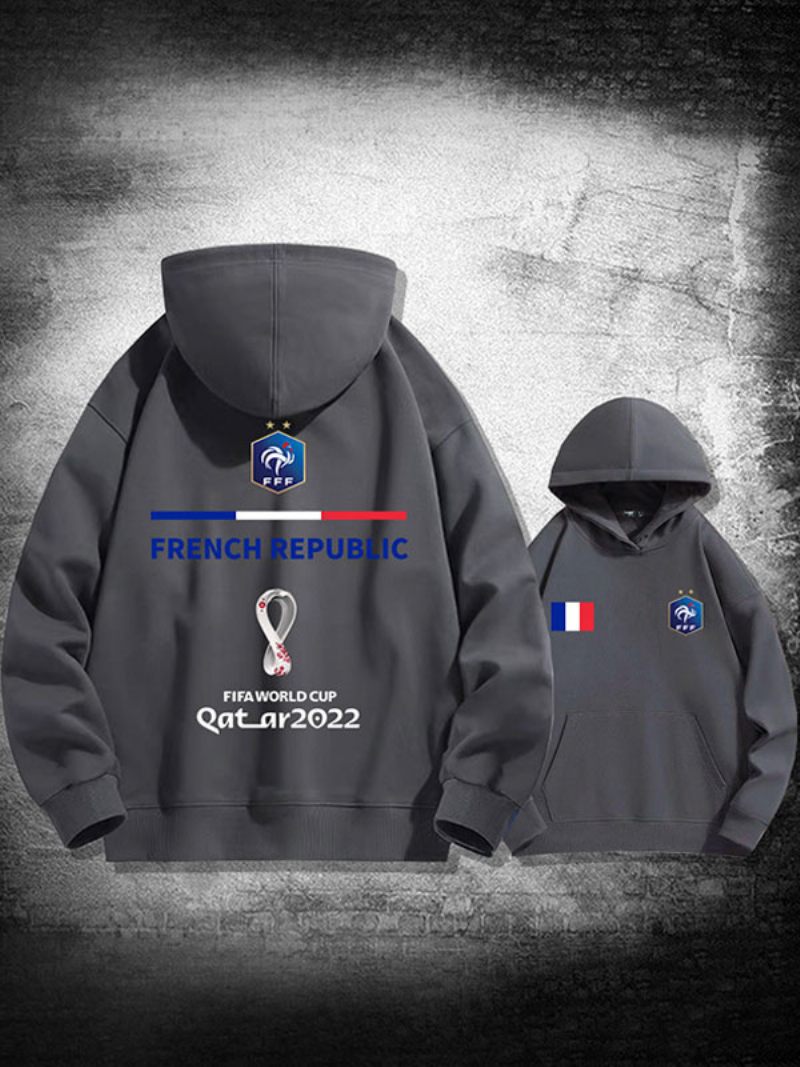 Sweat À Capuche Blanc Homme Equipe France Qatar 2022 Haut Manches Longues - Gris Foncé