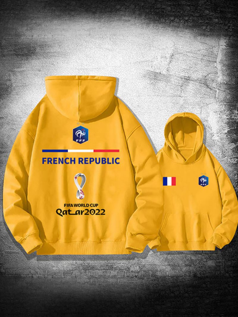 Sweat À Capuche Blanc Homme Equipe France Qatar 2022 Haut Manches Longues - Jaune