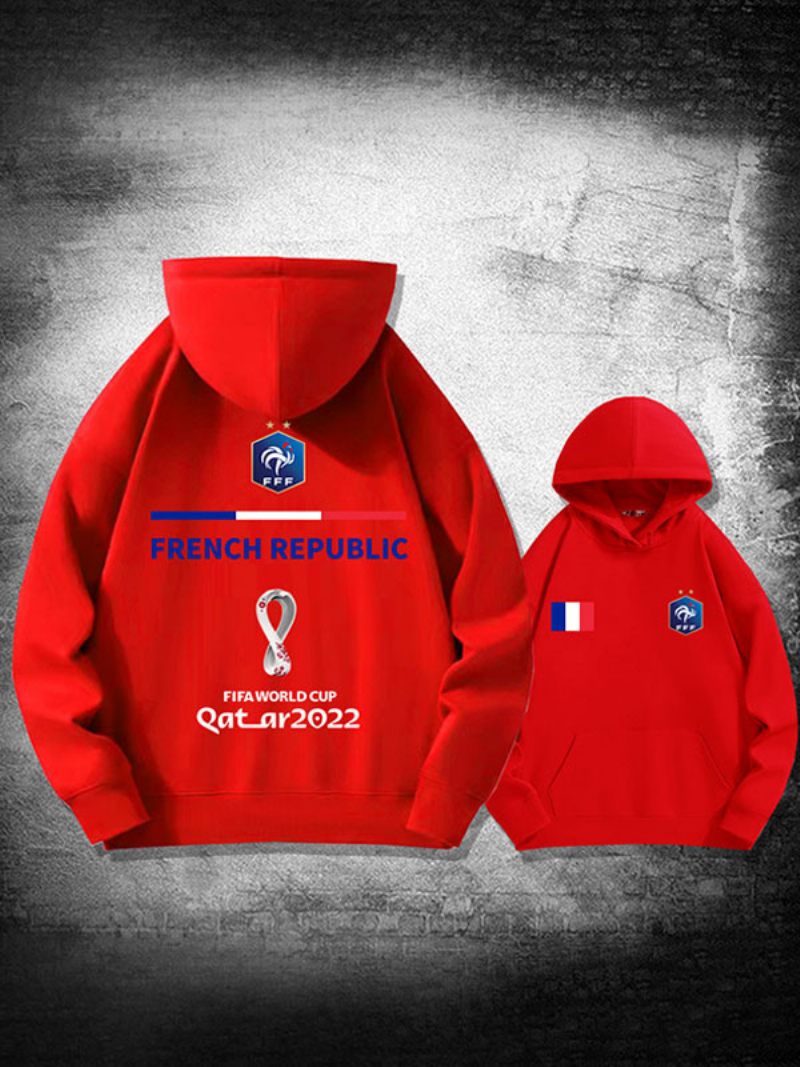 Sweat À Capuche Blanc Homme Equipe France Qatar 2022 Haut Manches Longues - Rouge