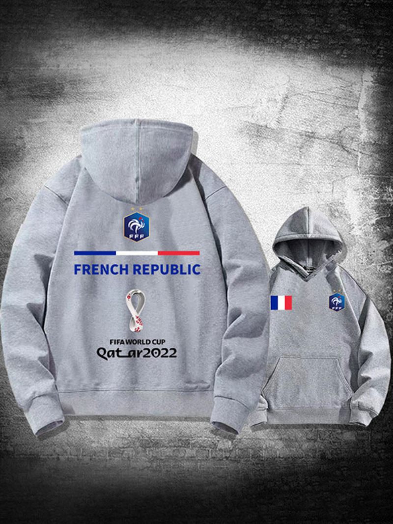 Sweat À Capuche Blanc Homme Equipe France Qatar 2022 Haut Manches Longues - Gris Clair