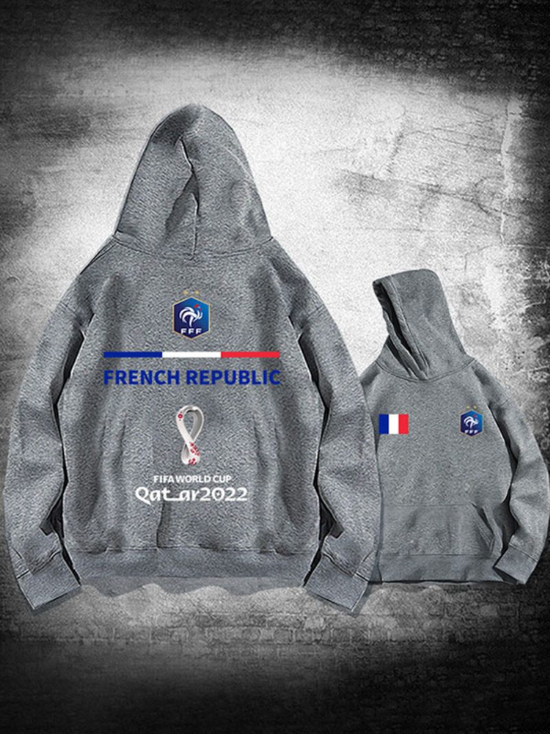 Sweat À Capuche Blanc Homme Equipe France Qatar 2022 Haut Manches Longues - Gris